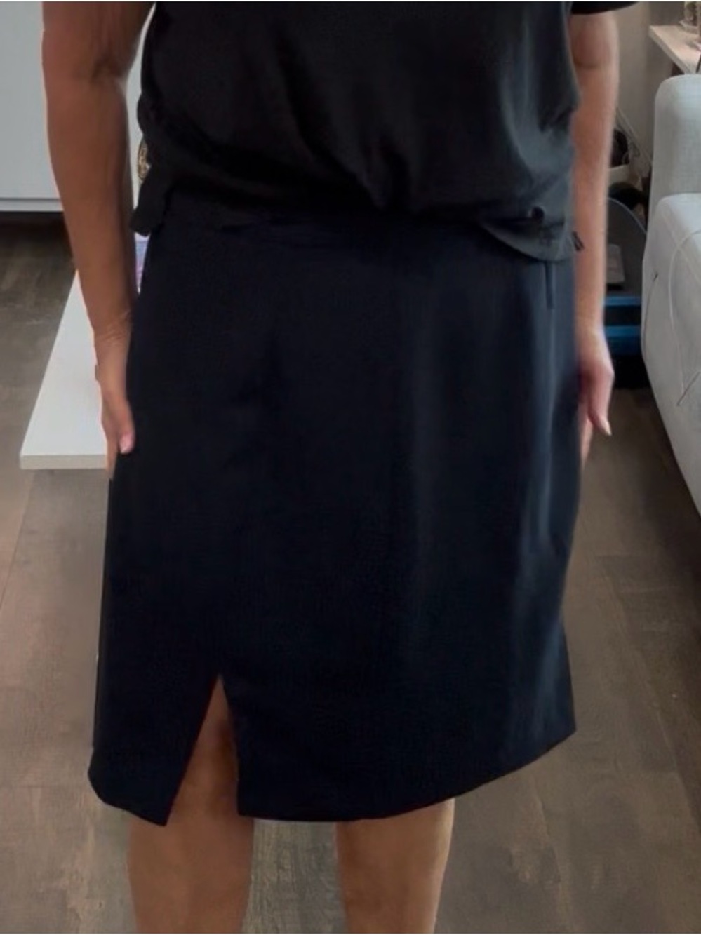 Talbots Petites Navy Blue Pencil Skirt Size 12P Knee Length Front Slit
